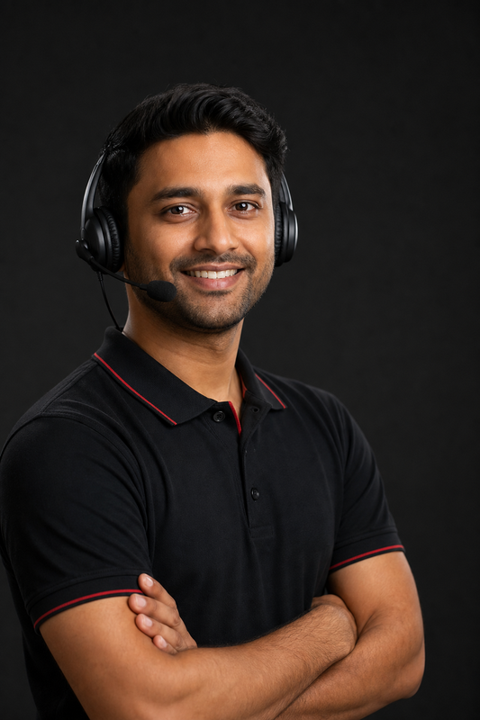 Corporate support specialist with headset